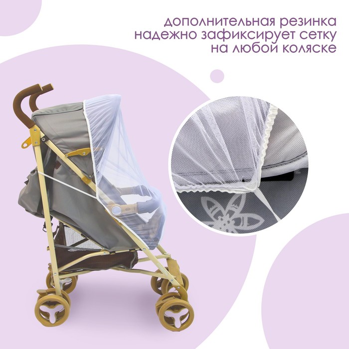 Универсальная москитная сетка на детскую коляску 100х140 см, цвет белый 4940744