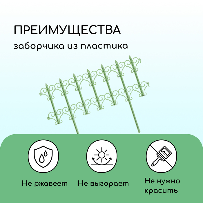 Ограждение декоративное, 25 ? 180 см, 5 секций, пластик, салатовое, «Классика» 3305313