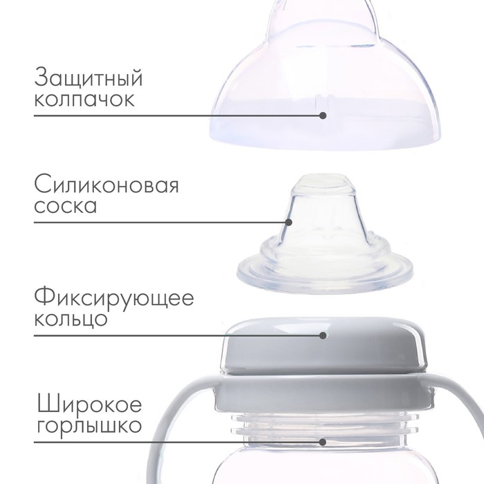 Поильник - непроливайка детский с мягким носиком «M&B», 270 мл., с ручками, цвет серый 7701967