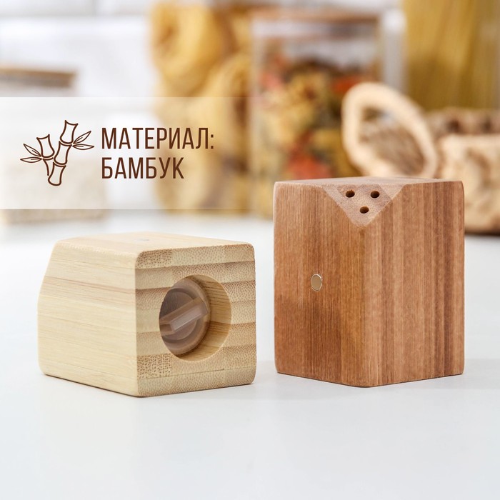 Набор для специй, 10x5x7 см, 2 шт, на магнитах, бамбук 5524554