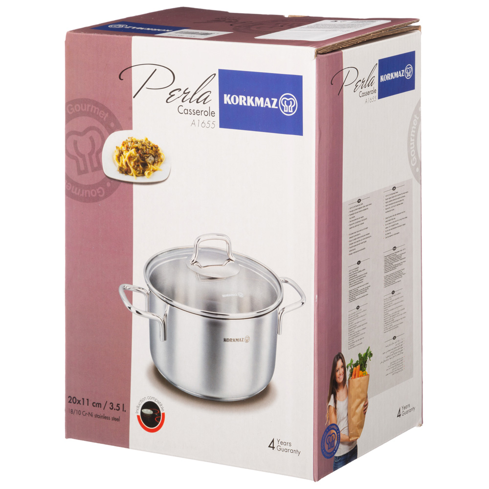 кастрюля korkmaz perla со стекл. крышкой 20х11см / 3,5л 902-016
