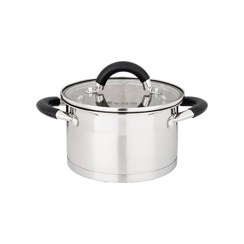 кастрюля agness со стеклянной крышкой, нерж.сталь, серия midnight 1,8л 16х9,5см 937-300