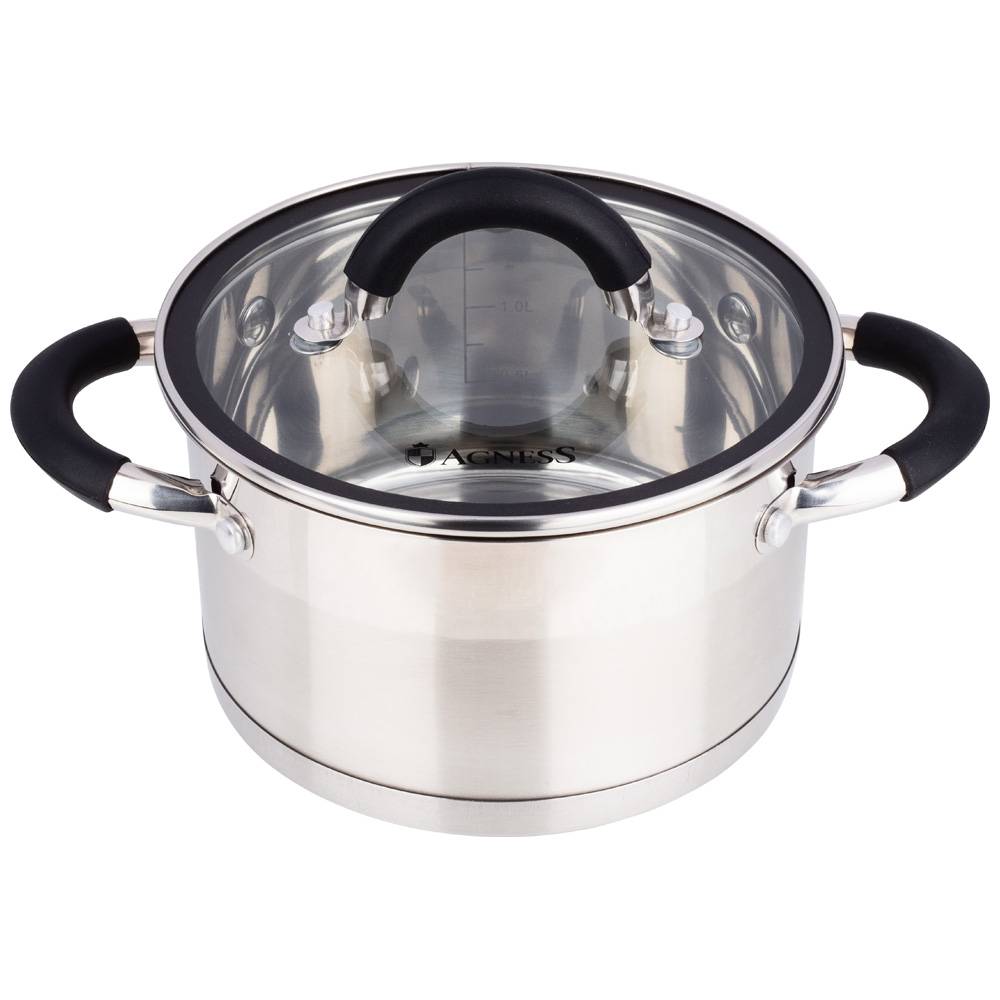 кастрюля agness со стеклянной крышкой, нерж.сталь, серия midnight 1,8л 16х9,5см 937-300