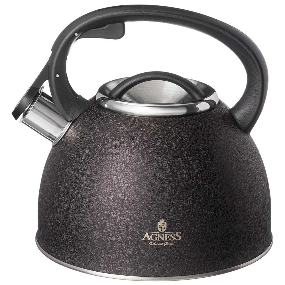 чайник agness со свистком 2,5 л, black, индукцион. дно 907-251
