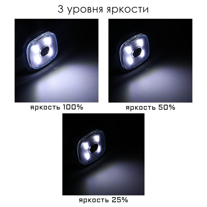 Фонарь-шапка аккумуляторный, 200 мАч, 4 LED, 3 режима, USB 9135210