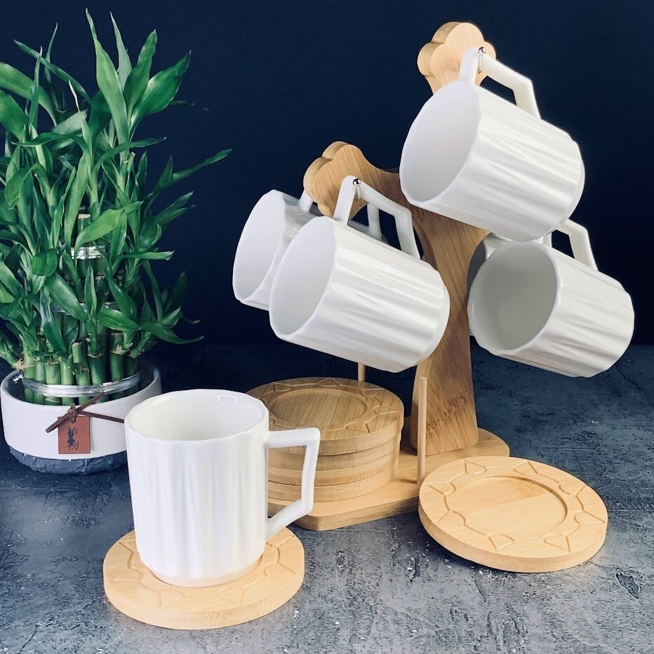 Чайный набор 12пр. 240 мл BAMBOO на подставке Фарфор,бамбук 140-010