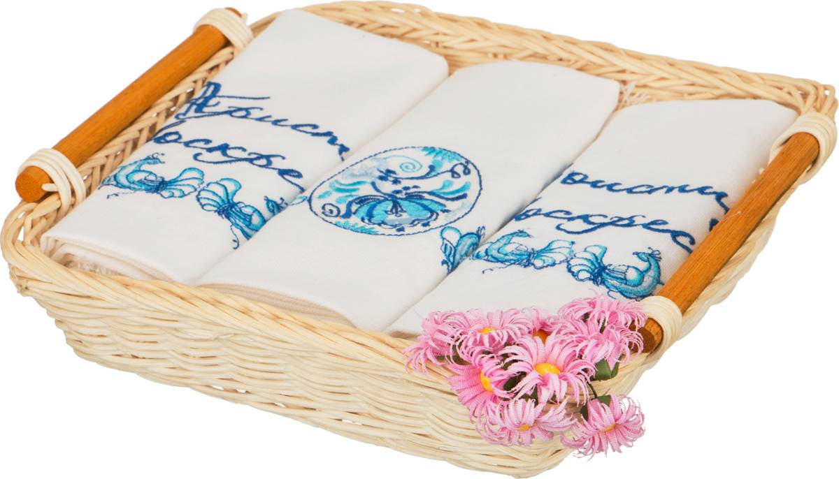 набор салфеток пасхальная корзина, 40х40, 3шт, белый, вышивка, 100 процхлопок 850-841-8