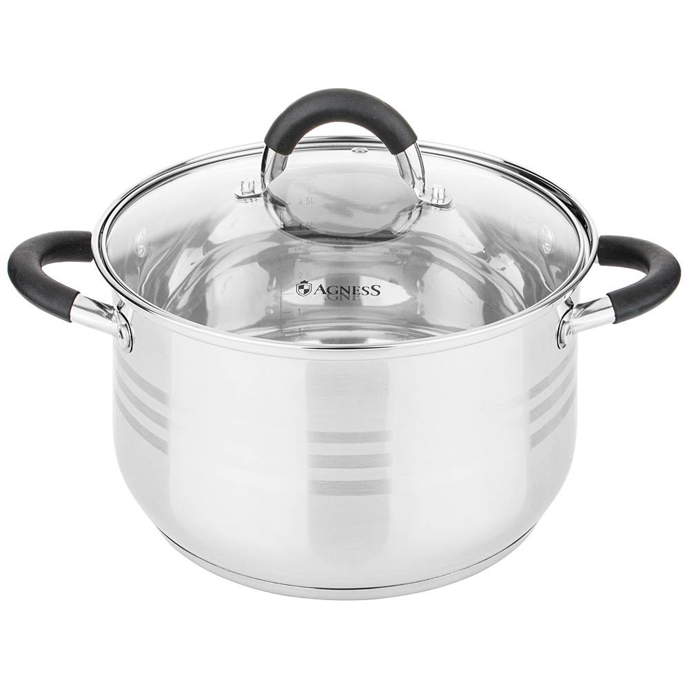 кастрюля agness со стекл. крышкой серия classic 5,5 л. 24х13,5 см 937-414