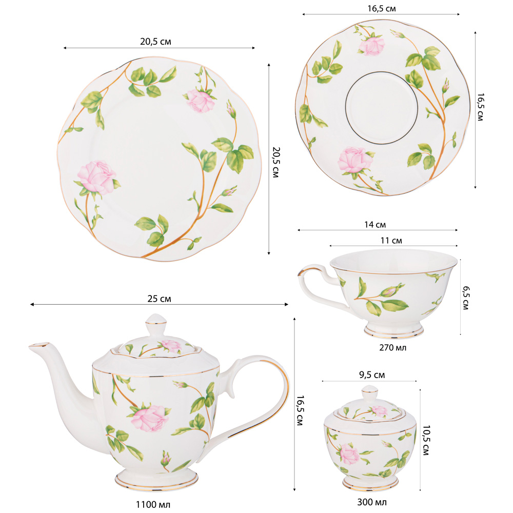 чайный сервиз lefard rose valley на 6 пер. 20 пр. 1100/300/270 мл/20,5 см 275-1254