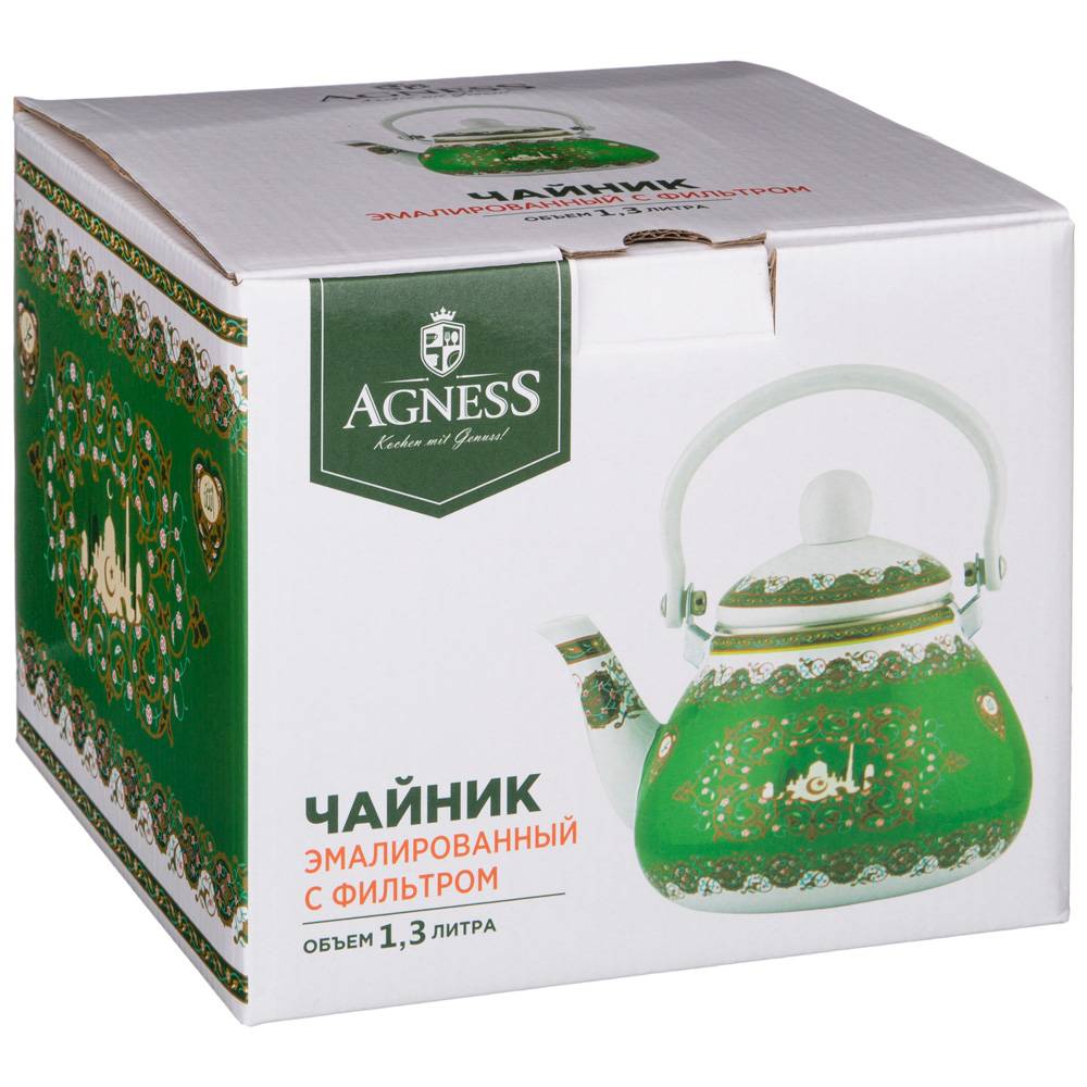чайник agness эмалированный со съемным фильтром из нжс,серия сура, 1,3 л 934-333