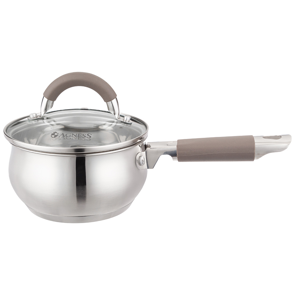 ковш agness со стекл. крышкой серия apple 1,0 л. 14x7.5 см цвет: кофейный 937-370