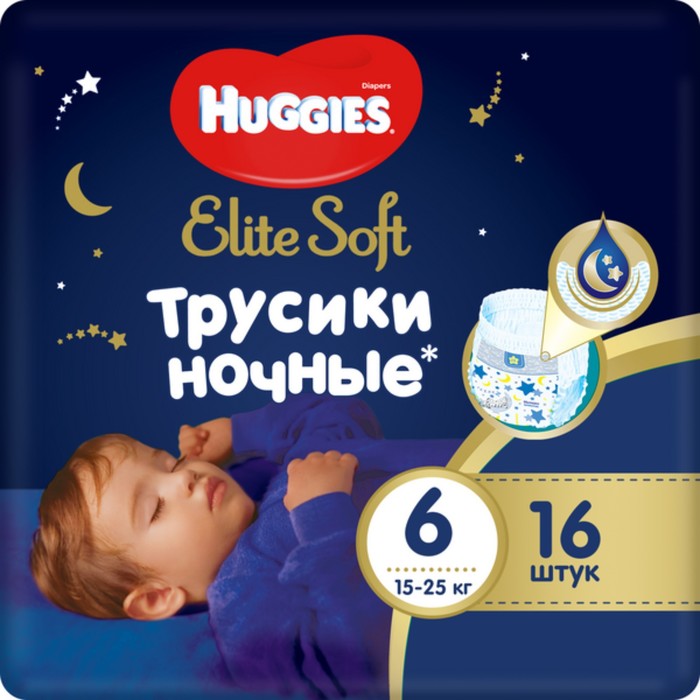 Трусики-подгузники ночные Huggies Elite soft (15-25кг)16шт. 7516265