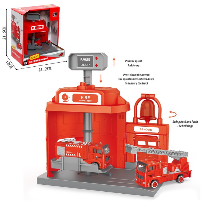 Парковка «Пожарная», с подъёмом, машинка опускается с кнопки, звонит колокол, МИКС 9666943