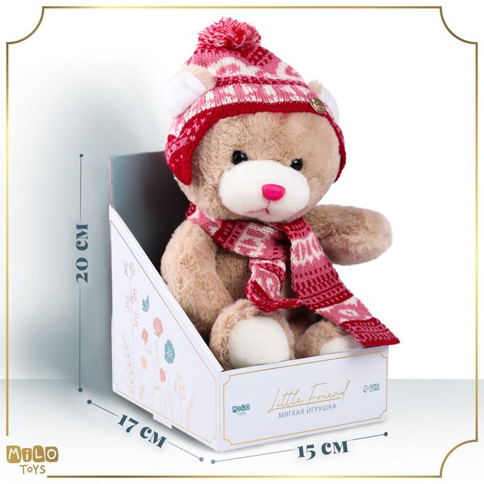 Новогодняя мягкая игрушка Little Friend, мишка в шапке и шарфе, на новый год , 23 см 9905643