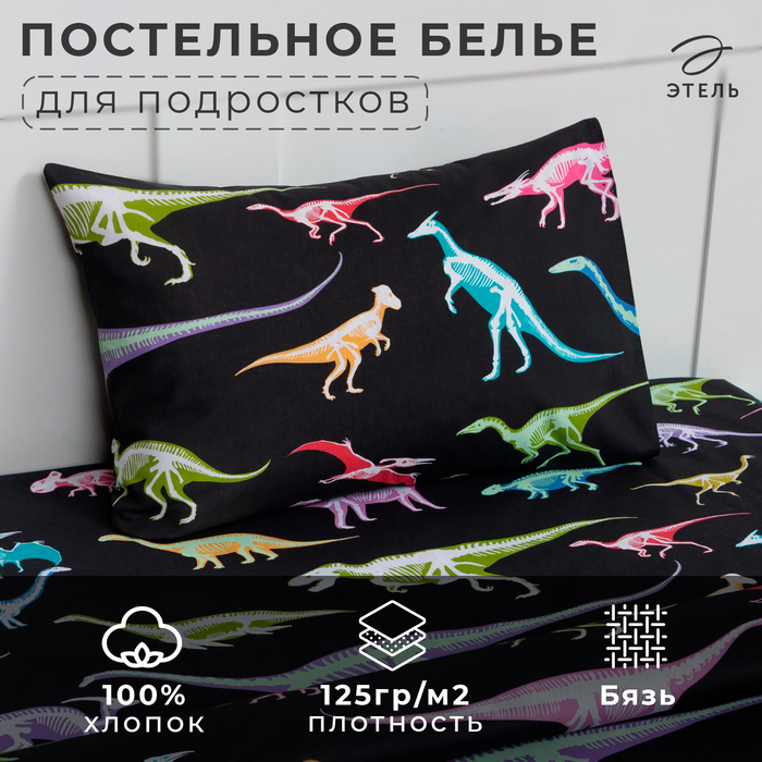 Постельное бельё Этель 1,5 сп Dino skeleton 143х215 см, 150х214 см, 50х70 см -1 шт, 100% хлопок, бязь 7599329