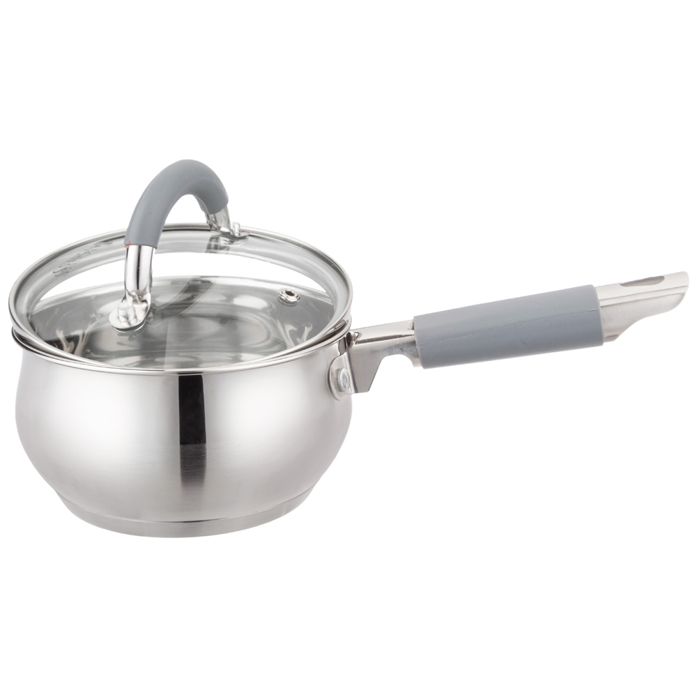 ковш agness со стекл. крышкой серия apple 1,0 л. 14x7.5 см цвет: серый 937-360