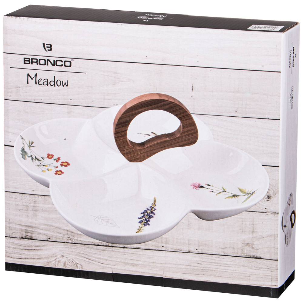 менажница 4 секции bronco meadow с дерев. ручкой 25,5х25,5х3 см 474-141