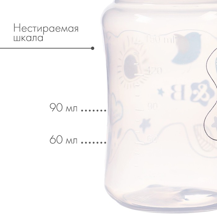 Бутылочка для кормления, широкое горло, 150 мл, цвет белый 9871565