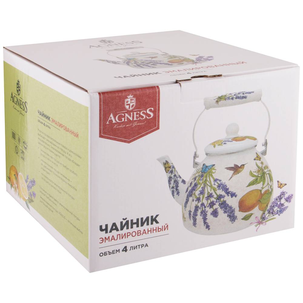 чайник agnessэмалированный,серия прованс лимоны, 4 л 934-383