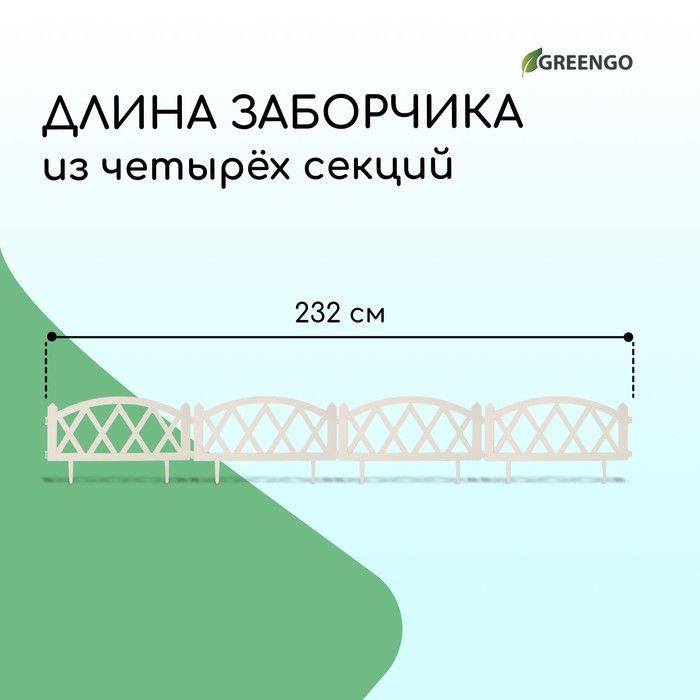 Ограждение декоративное, 35 ? 232 см, 4 секции, пластик, белое, MODERN, Greengo 3338447