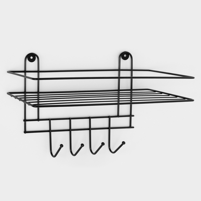 Полка для ванной прямая, 4 крючка, 33x12,5x21см, цвет чёрный 9411041