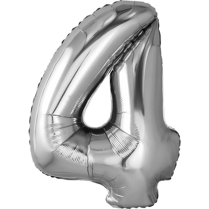 Шар фольгированный 32 «Цифра 4», цвет серебристый 7381498