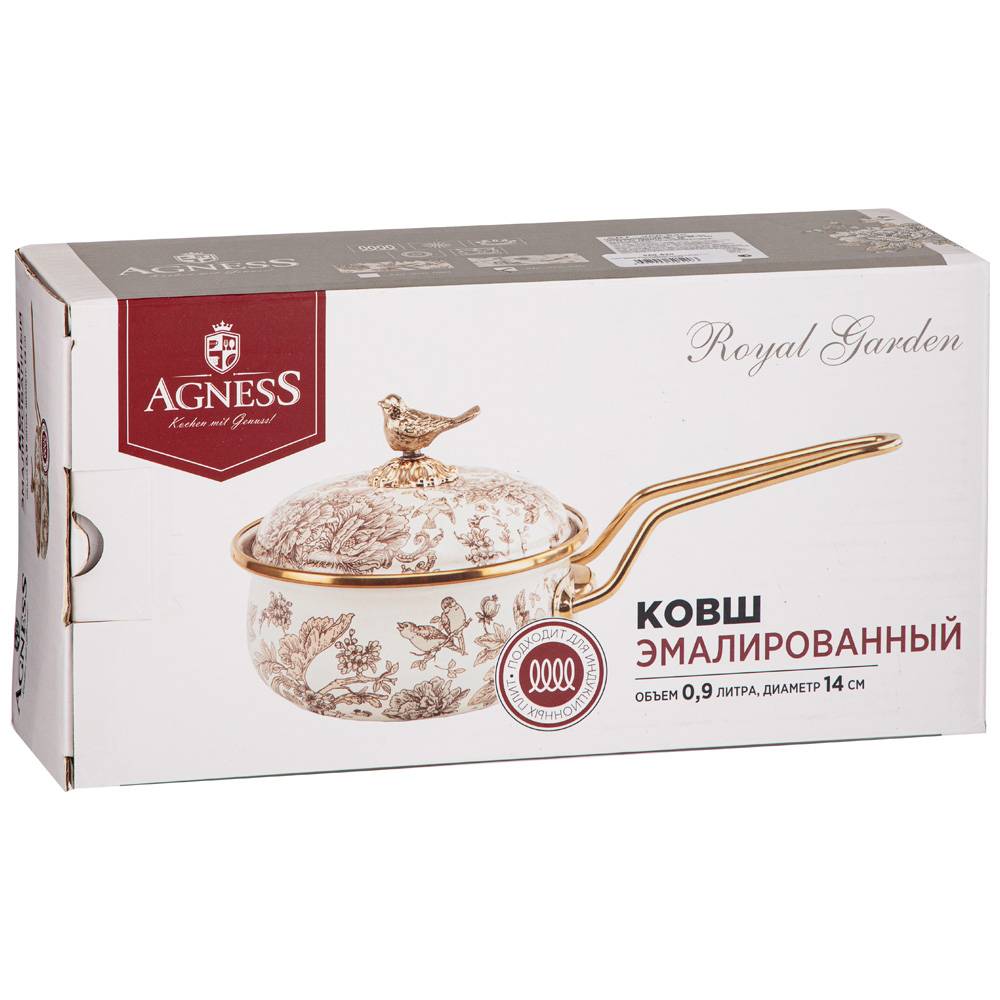 ковш agness эмалированный, серия яблоневый сад 14см/0,9л d 14 смдлина 31см подходит для индукцион 950-520