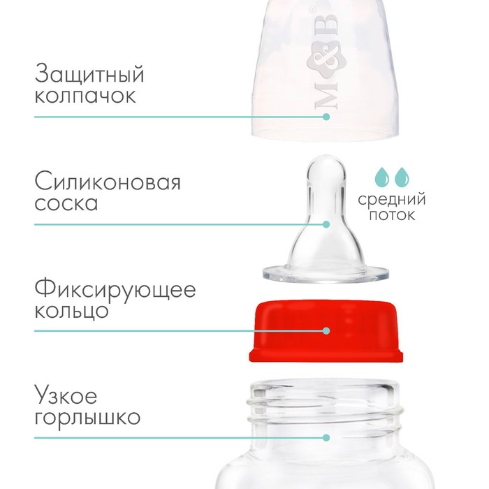 Бутылочка для кормления, классическое горло, приталенная, 250 мл., от 3 мес., цвет красный 2969736