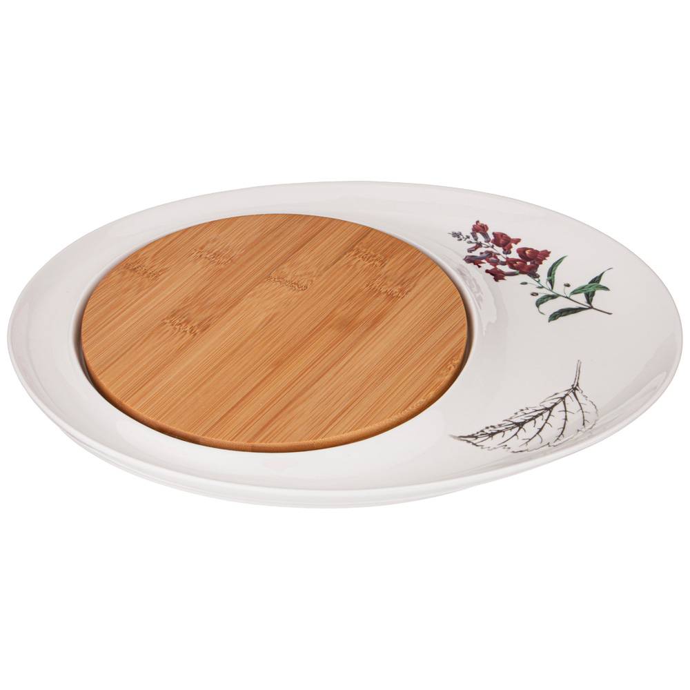 блюдо сервировочное bronco meadow 33х25,5х2 см с деревянной доской 18х18х1 см 474-137