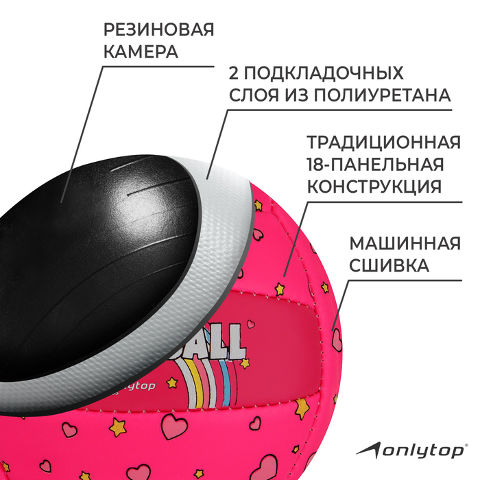 Волейбольный мяч ONLYTOP, машинная сшивка, 18 панелей, р. 2, PVC 7560499