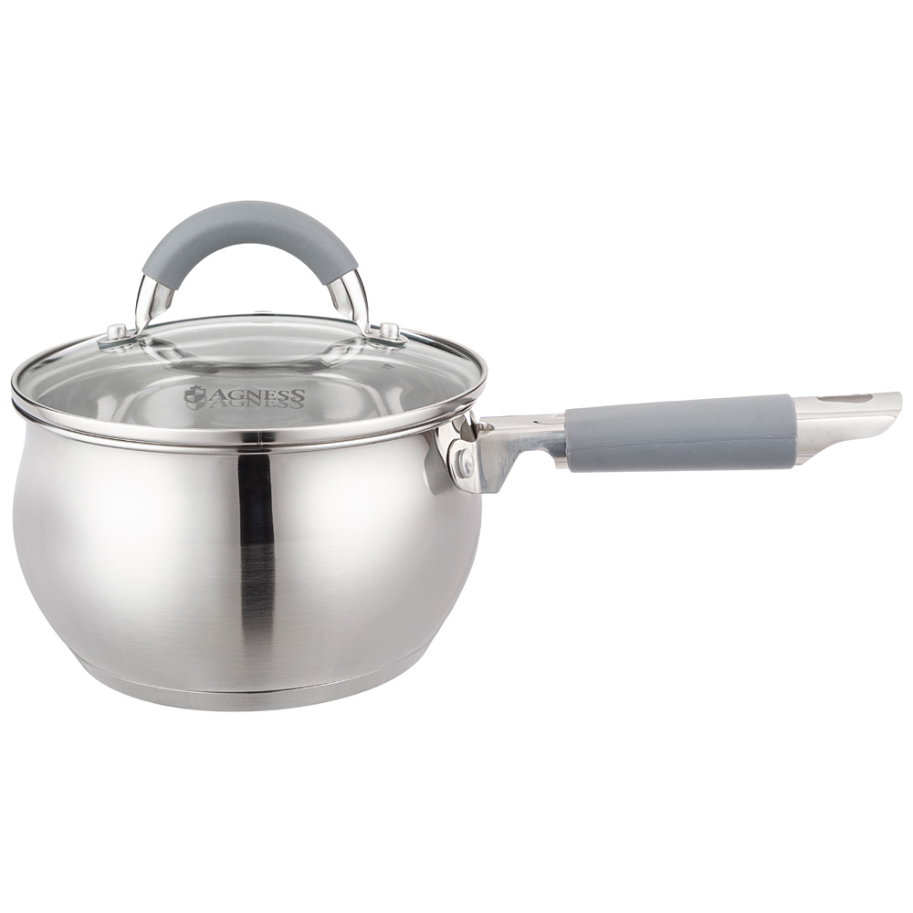 ковш agness со стекл. крышкой серия apple 1,9 л. 16x9.5 см цвет: серый 937-361