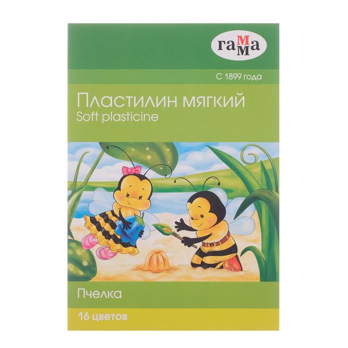 Пластилин мягкий (восковой) 16 цветов 196 г Гамма "Пчелка", со стеком, картонная упаковка 280030Н 1071331