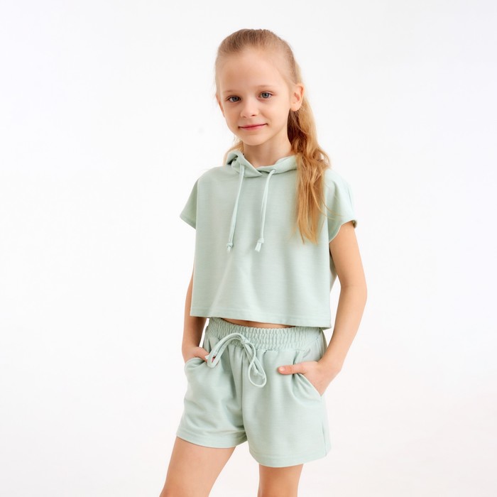 Комплект для девочки (топ, шорты) MINAKU: Casual Collection цвет оливковый, рост 128 7696070