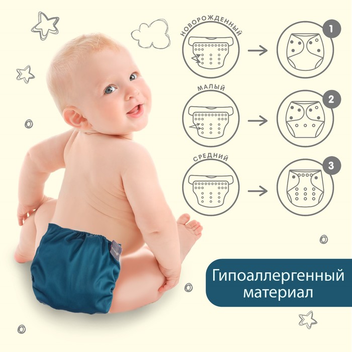 Многоразовый подгузник, 3-15 кг, флис, цвет темно зеленый, Крошка Я 9098446