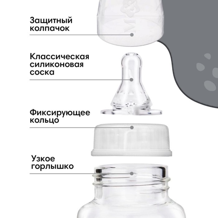Бутылочка для кормления «Молоко № 1», классическое горло, с ручками, 250 мл., от 0 мес., цвет чёрный 2969840