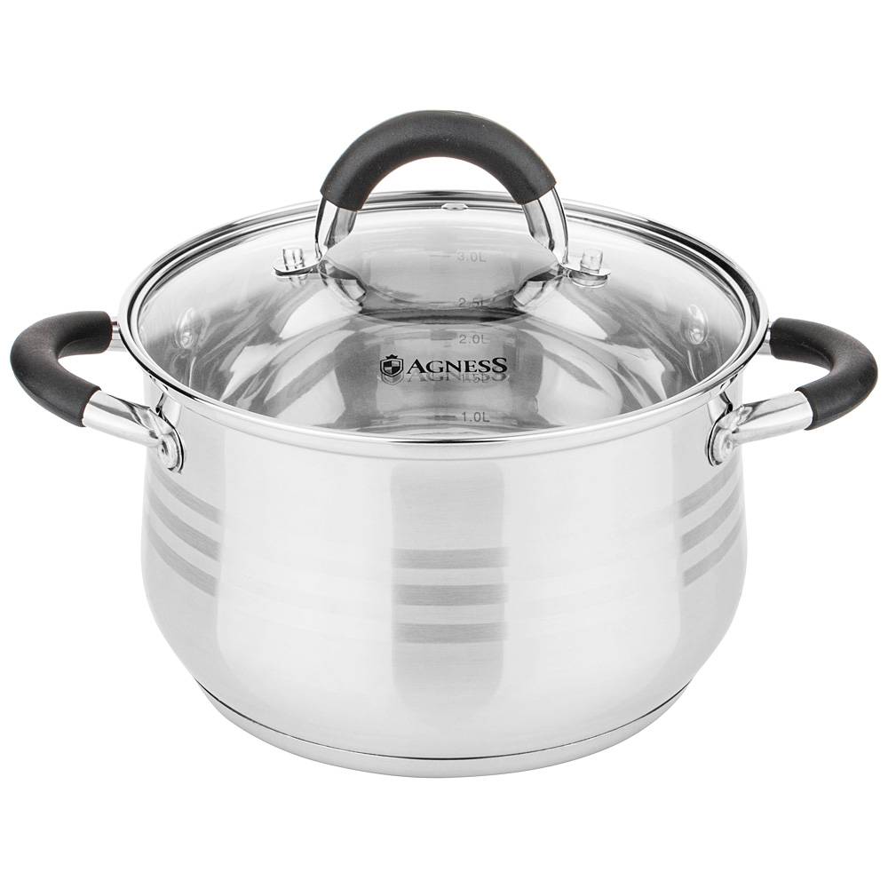 кастрюля agness со стекл. крышкой серия classic 2,6 л. 18х11,5 см 937-411