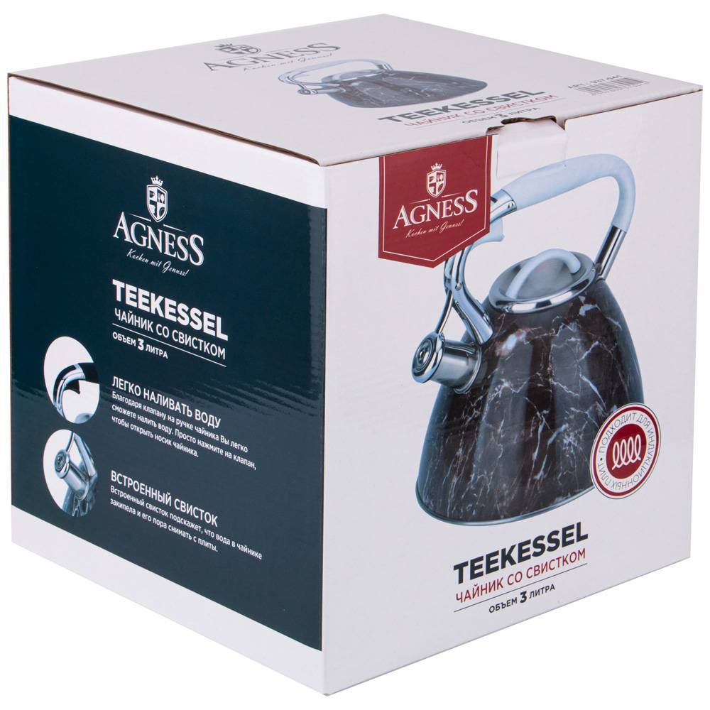 чайник agness со свистком, серия fantasy,3,0 л, индукционное капсульное дно 937-041