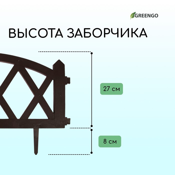 Ограждение декоративное, 35 ? 232 см, 4 секции, пластик, коричневое, MODERN, Greengo 3338451