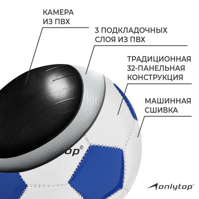 Футбольный мяч ONLYTOP Classic, машинная сшивка, 32 панели, р. 2, EVA 1026014