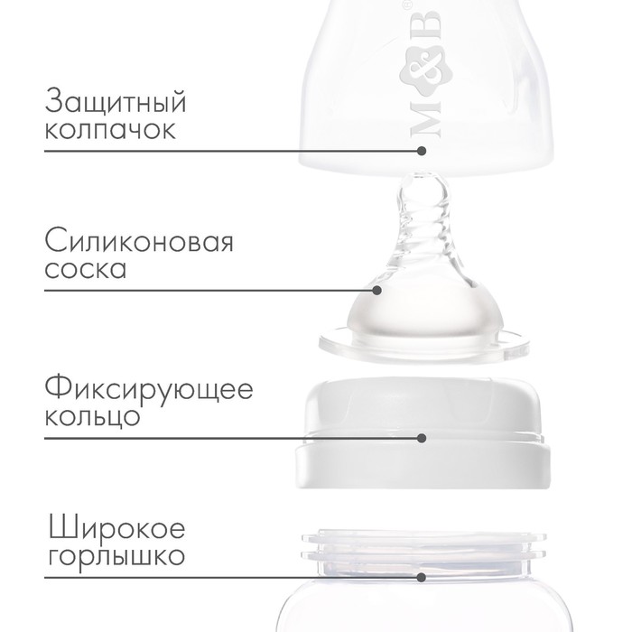 Бутылочка для кормления, широкое горло, 150 мл, цвет белый 9871565