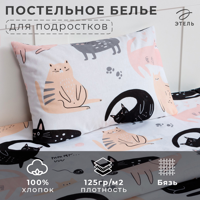 Постельное бельё Этель 1.5 сп Cat party, 143*215 см, 150*214 см, 50*70 см -1 шт,100% хлопок, бязь 7115436