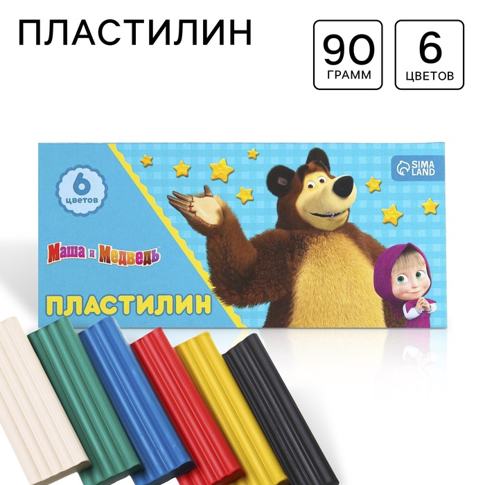 Пластилин Маша и Медведь, 6 цветов, 90 г 4349447