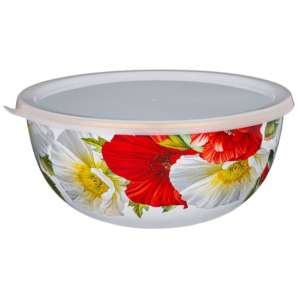 миска эмалированная с пластиковой крышкой, серия маки 20 х 9 см / 1,7л 950-468