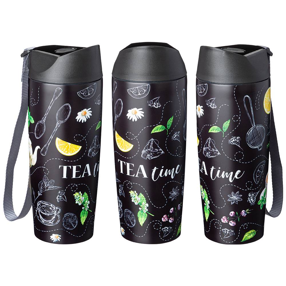 термокружка tea time с кнопкой-стоппером, 380мл колба нерж.сталь 709-090