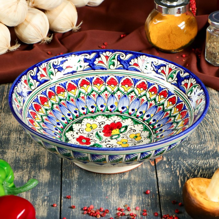 Супница Риштанская Керамика Цветы, 25 см, синяя 4453406
