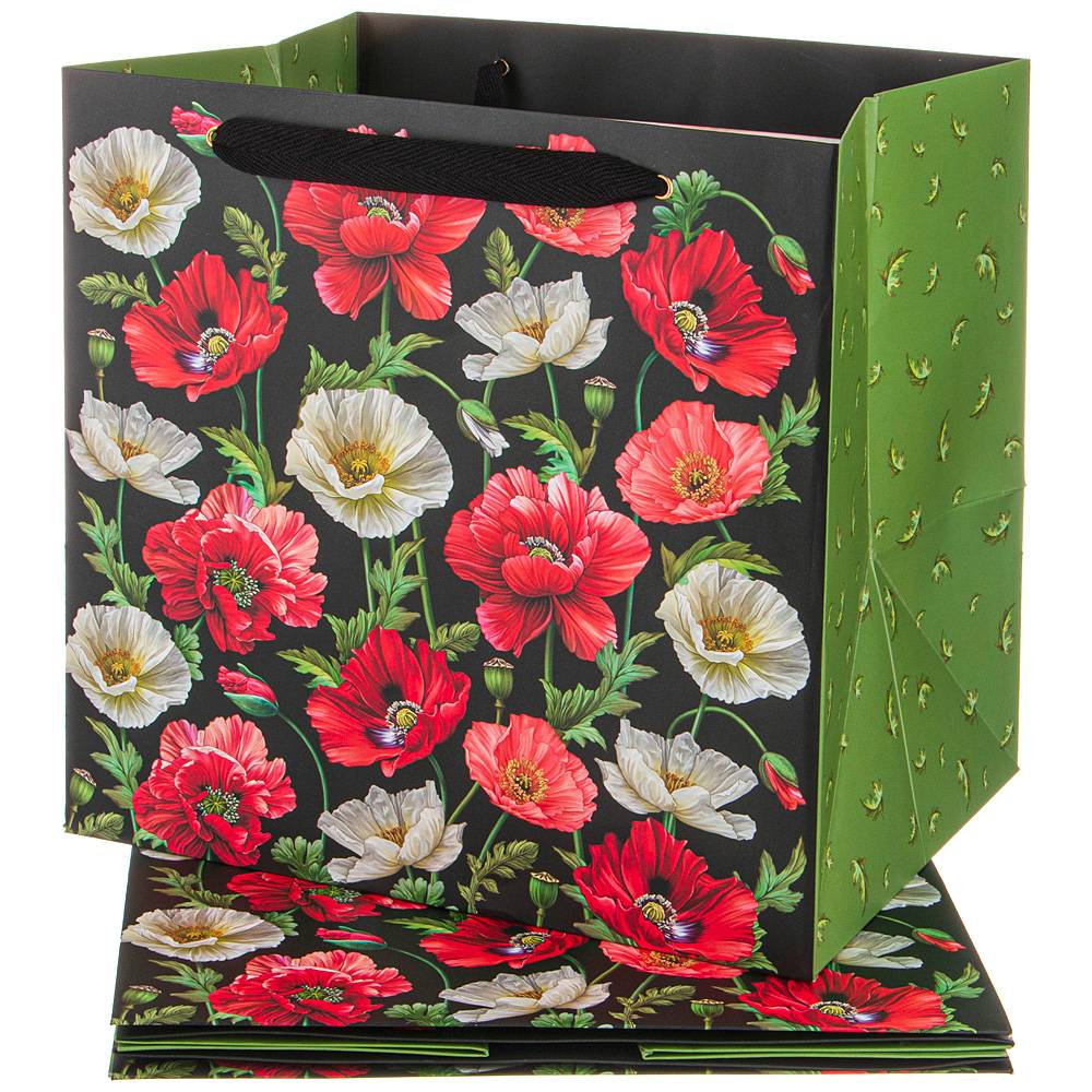 комплект бумажных пакетов из 4 шт маки 30х30х25 см 521-224