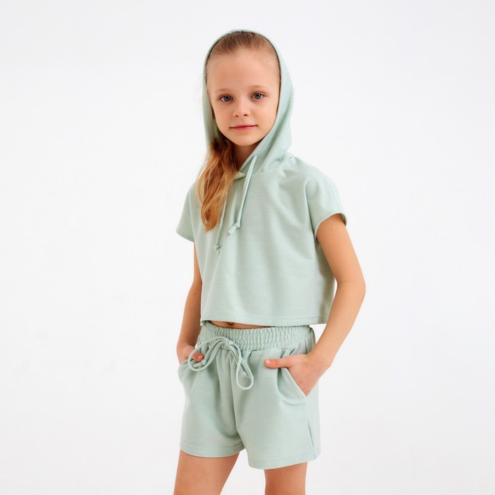 Комплект для девочки (топ, шорты) MINAKU: Casual Collection цвет оливковый, рост 128 7696070