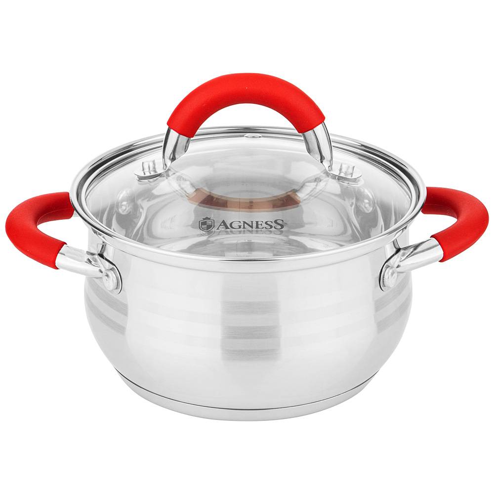 кастрюля agness со стекл. крышкой серия classic 1,7 л. 16х9,5 см 937-420