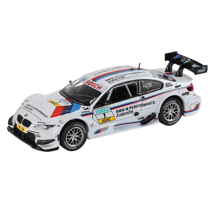 Машина металлическая BMW M3 DTM 1:32, инерция, световые и звуковые эффекты, открываются двери, цвет белый 5488667