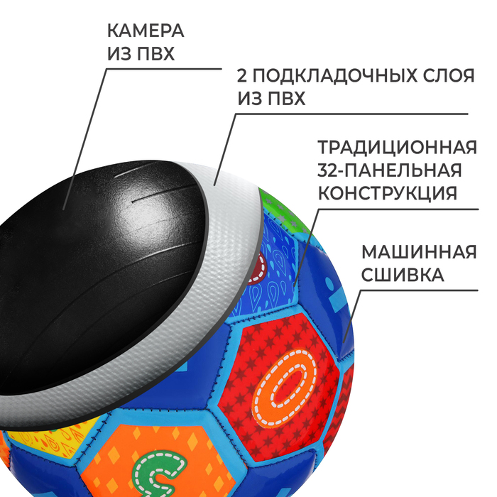 Футбольный мяч, машинная сшивка, 32 панели, р. 2, EVA, цвета МИКС 3910748